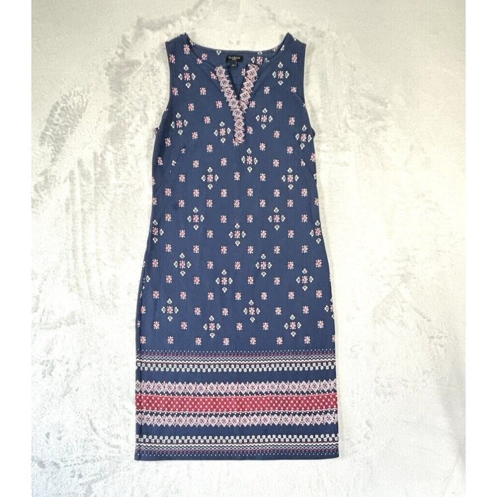 Talbots Sleeveless Midi Cotton Dress Navy Blue Red White Pattern Women's Sz Sp